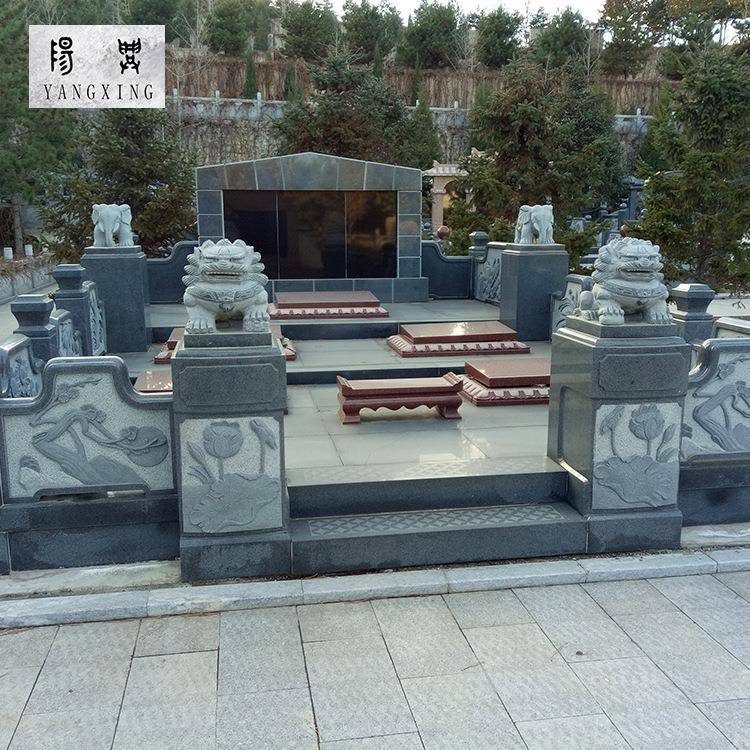 生产曲阳石雕墓碑雕刻大型庄严家族墓黑色墓碑可制作