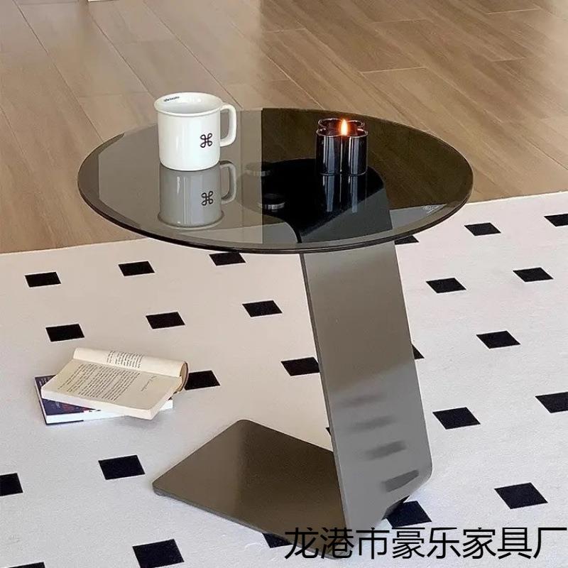 意式轻奢不锈钢边几沙发客厅玻璃角几现代高级艺术感角几小圆茶几