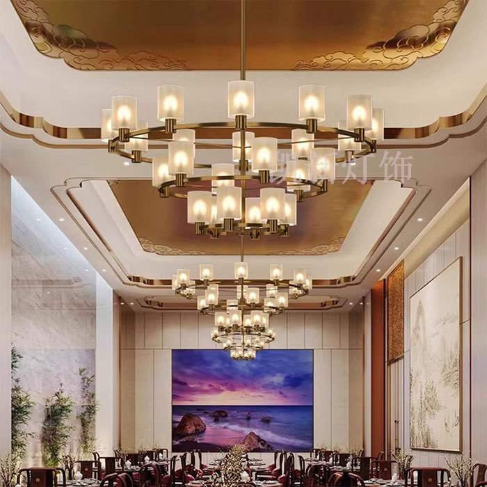 新款简约包厢吊灯酒店大堂餐厅高档包间别墅复式楼餐桌新中式灯具