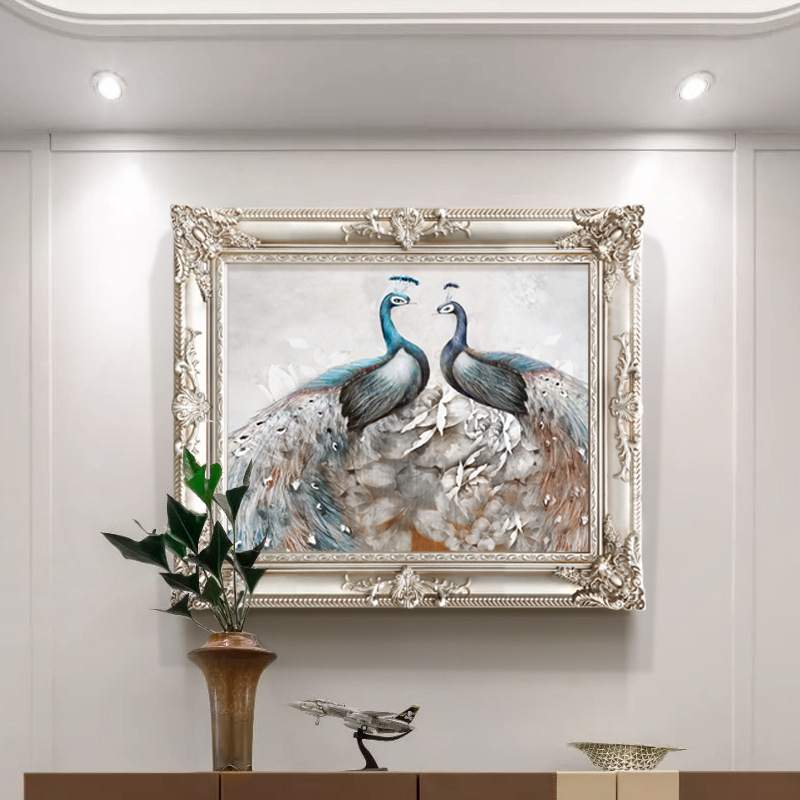 电表箱装饰画遮挡电表孔雀油画轻奢走廊挂画简欧壁画欧式图片