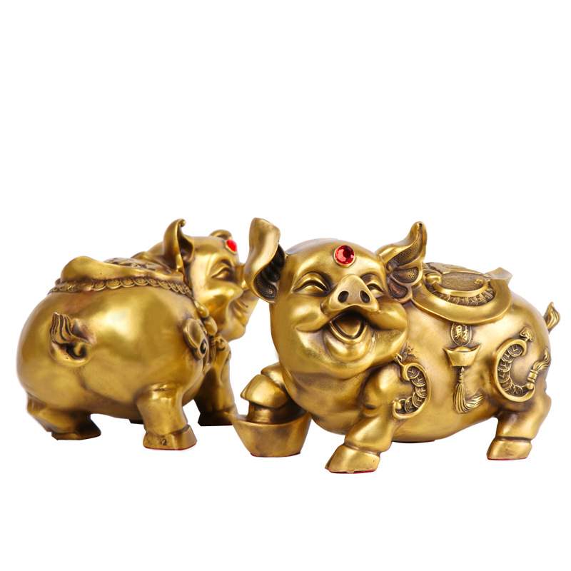 杨铜记铜 猪摆件金猪家居装饰品摆设工艺品福字猪  对猪 财福对猪