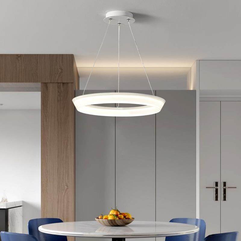 北欧简约铝材亚克力白色吊灯极简创意圆形餐厅卧室led吊灯现货