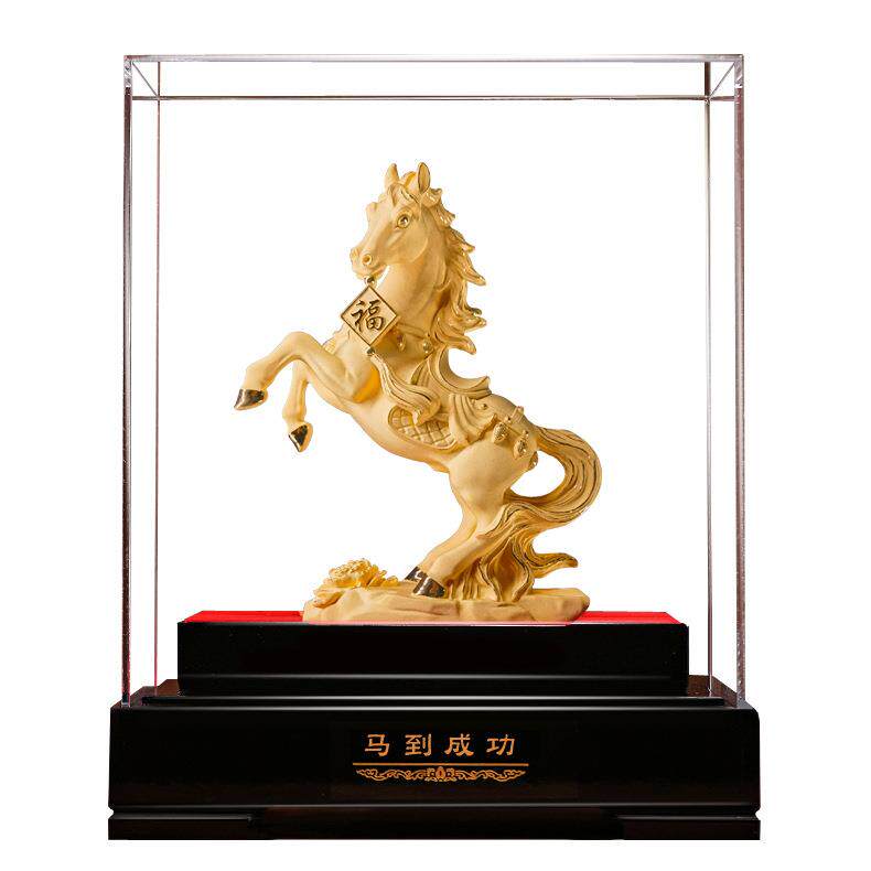 生肖马年吉祥物绒沙金马到成功摆件招财装饰公司乔迁开业出口