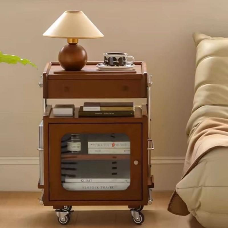 北陌边柜家具实木小推车原木客厅收纳置物移动沙发樱桃木机器人