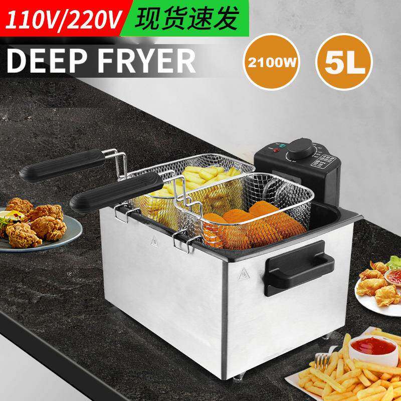 直销油炸锅温控5.0L不锈钢油炸锅家用薯条电炸炉烧烤炉