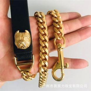 畅销款 钛钢不锈钢牵引绳加密加粗狗头古巴链14mm宽牵引绳