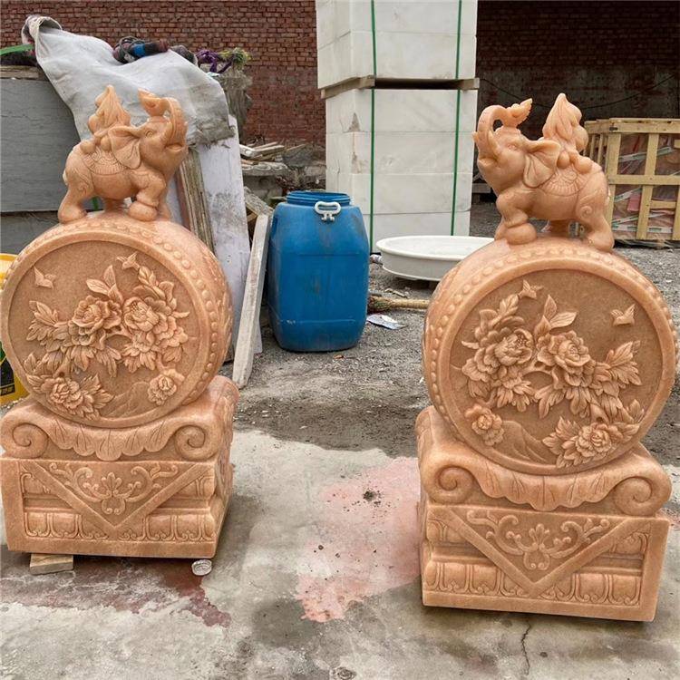 石雕门墩仿古貔貅门墩狮子抱鼓石汉白玉晚霞红石鼓麒麟石墩