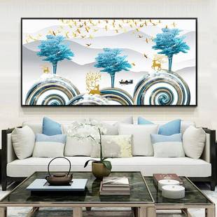 入户玄关装饰画横版沙发背墙壁画招财风水客厅美式轻奢挂画欧式鹿