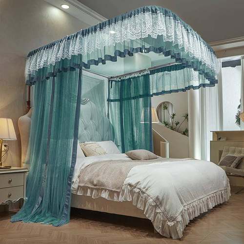 新款导轨蚊帐U型铝合金支架三开门可升降防蚊亲肤家用双人加密