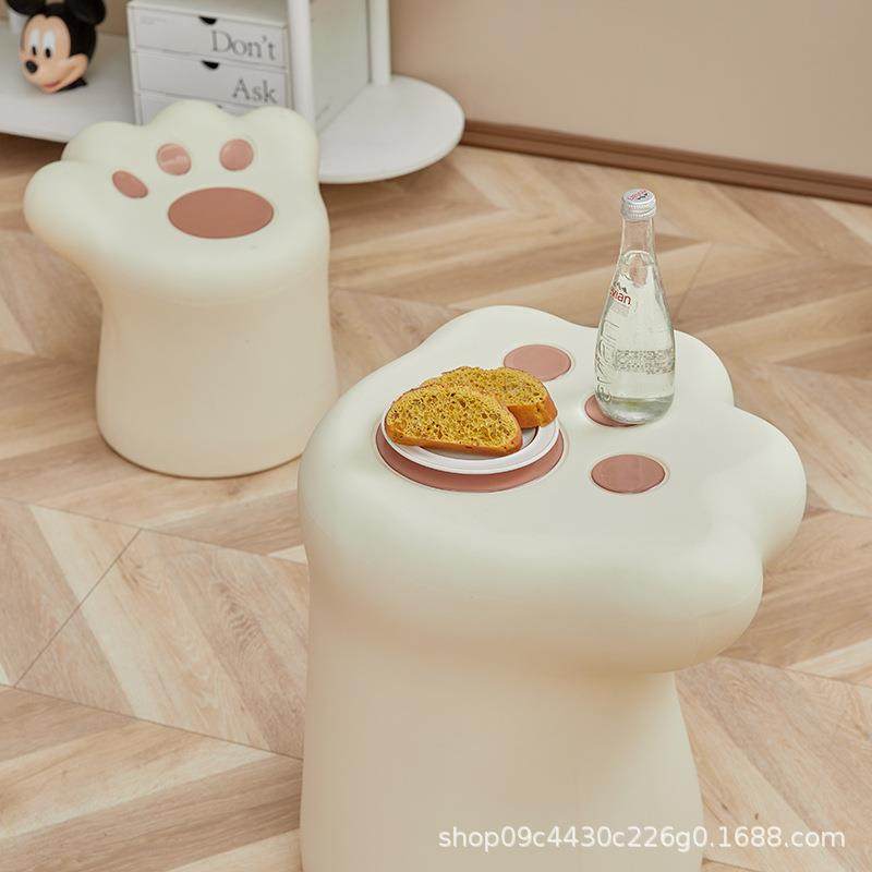 奶油风茶几客厅家用小户型形网红现代轻奢法式猫爪茶几猫爪凳