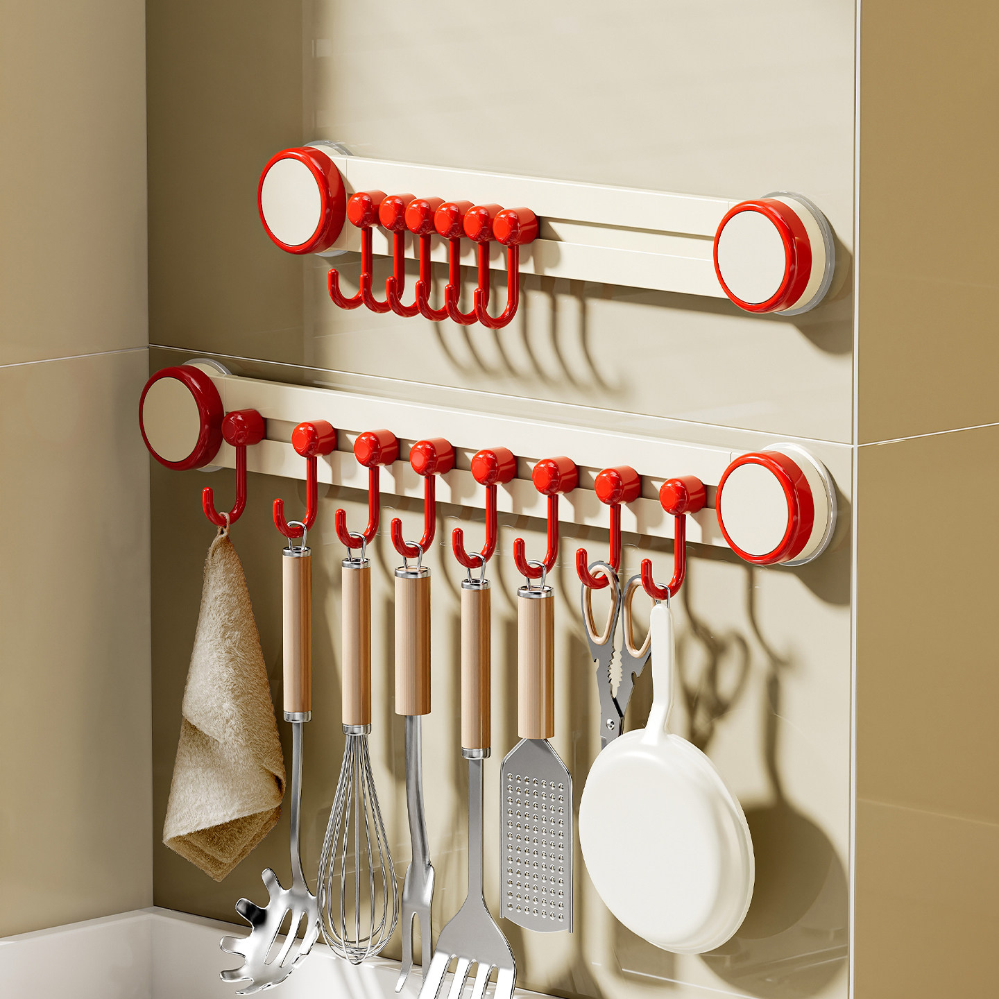 吸盘厨房挂钩一排壁挂式2025新款多功能移动免打孔勺子铲子置物架,收纳整理,挂钩/粘钩,淘宝优惠券,粉丝福利购,淘宝优惠卷