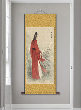 古代美男子玉面书生古q装人物挂画茶楼影楼装饰画丝绸卷轴画高清