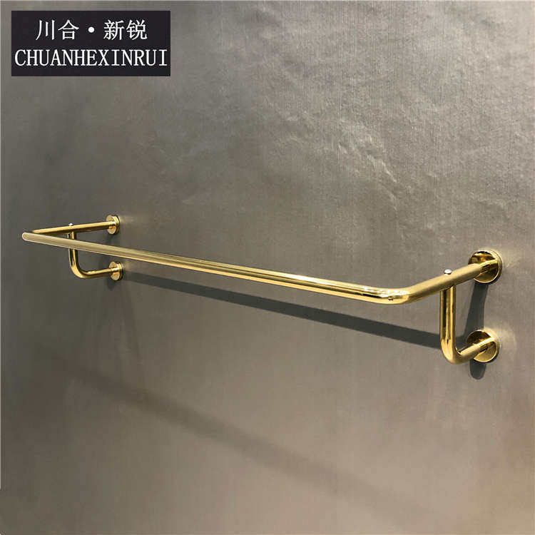 服装店金色正挂上墙货架展示架壁挂黄钛金色挂衣架圆管正挂侧挂架