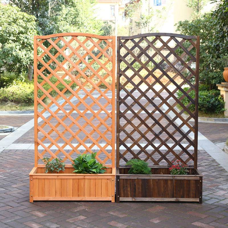 炭化防腐木花架庭院花园户外园艺用品花盆花槽爬藤网格隔断花架
