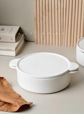 意大利Mdv双耳带盖烤碗24厘米汤杯家用汤碗面碗奶油白色碗和盘子