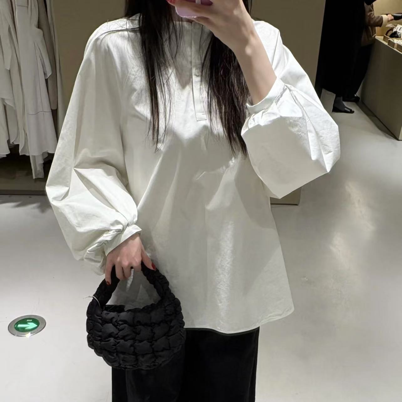 奥莱商场品牌撤柜女装 休闲版型圆领半开襟泡泡袖衬衫2025春季126