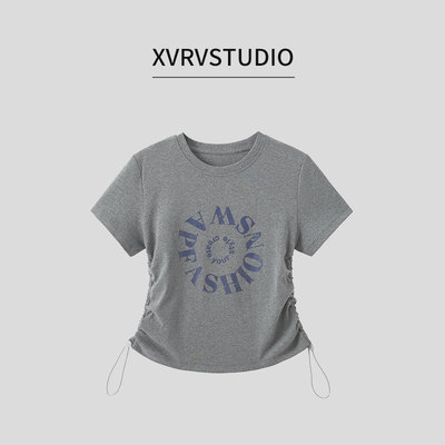 XVRV【夏上新】2026新款运动抽绳T恤洋气百搭健身显瘦正肩女上衣
