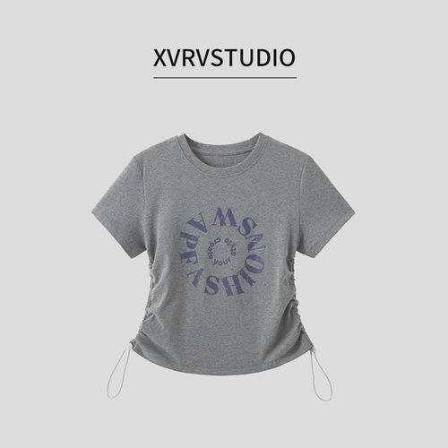 XVRV【夏上新】2026新款运动抽绳T恤洋气百搭健身显瘦正肩女上衣