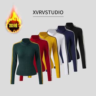 T恤 显瘦百搭立领打底衫 XVRV秋冬新款 撞色条纹半拉链磨毛长袖