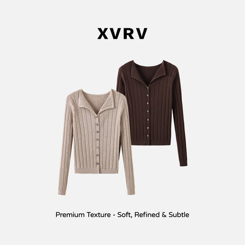 XVRV2026秋季新款翻领长袖女户外休闲运动T恤简约气质百搭上衣