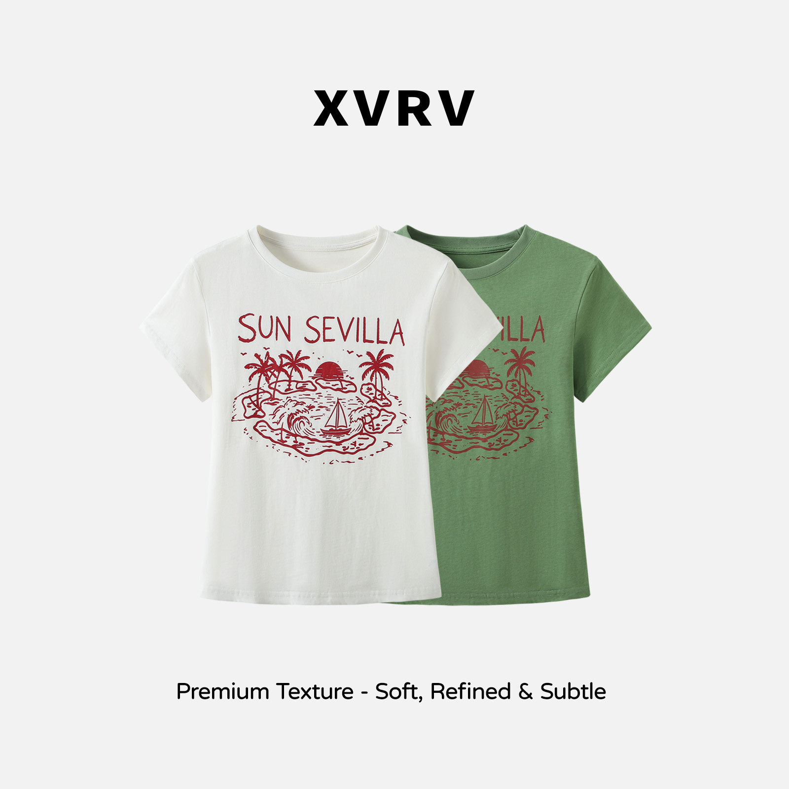 XVRV2026夏新款“夏日海岛”美式复古圆领短袖字母显瘦女运动T恤图片