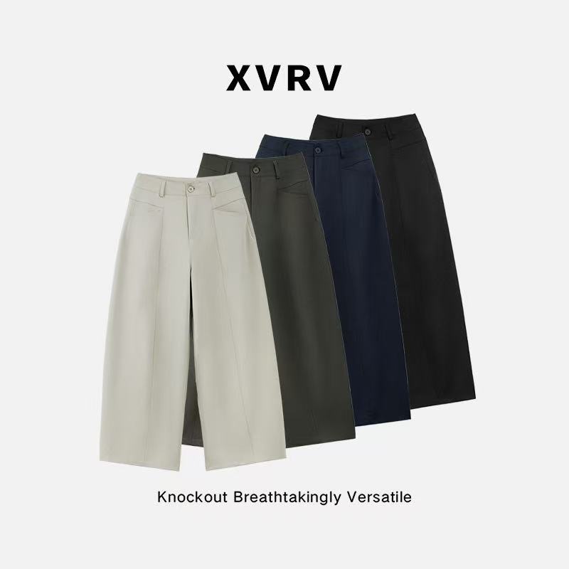 XVRV2026春夏新款V字口袋立体裁剪阔腿西装裤高腰垂感阔腿运动裤