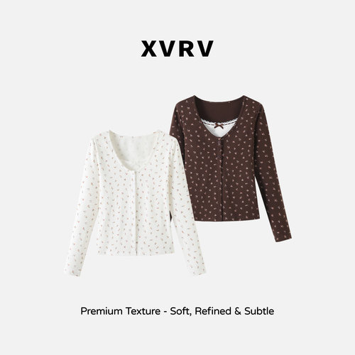XVRV2026早秋新款假两件拼接开衫长袖户外简约上衣休闲运动T恤