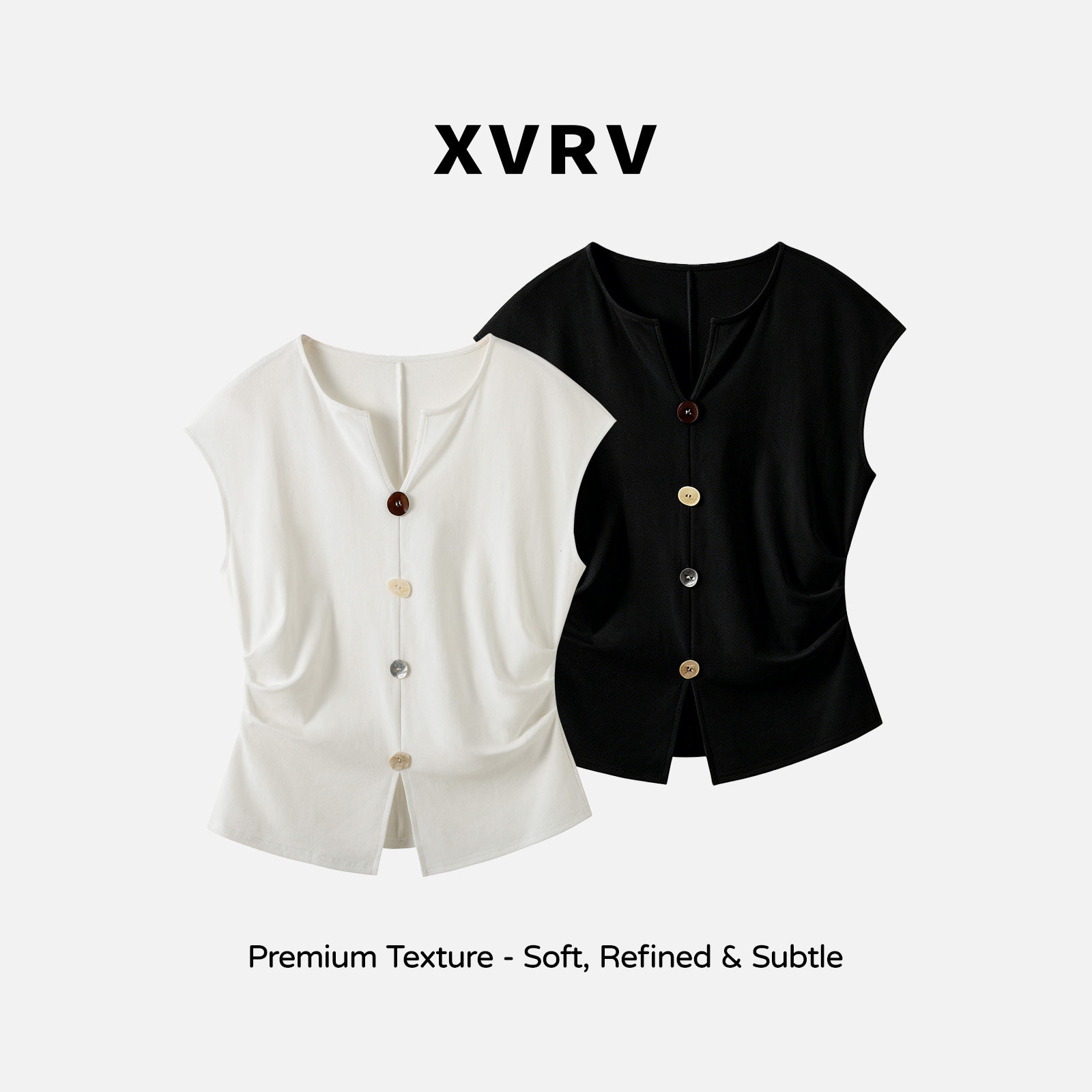XVRV2026夏季新款黑色半开领短袖收腰显瘦t恤女法式气质小衫上衣图片