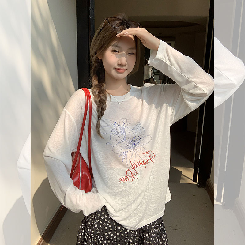 XVRV【秋上新】中长款罩衫女夏季薄款宽松显瘦百搭运动长袖上衣