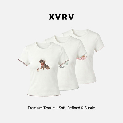 XVRV2026夏季新款百搭趣味印花T恤简约耐看短袖运动休闲显瘦上衣