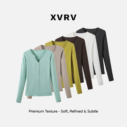 XVRV2026秋季新款半开领正肩长袖亨利衫修身上衣休闲运动T恤女