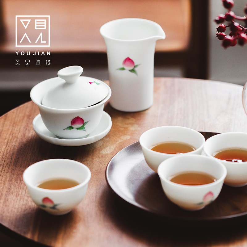 又见造物德化白瓷手绘整套功夫茶具套装家用O简约泡茶盖碗茶杯陶