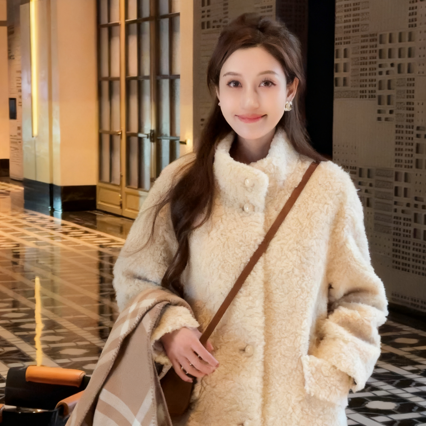 百家好秋冬季立领时尚羊羔毛大衣