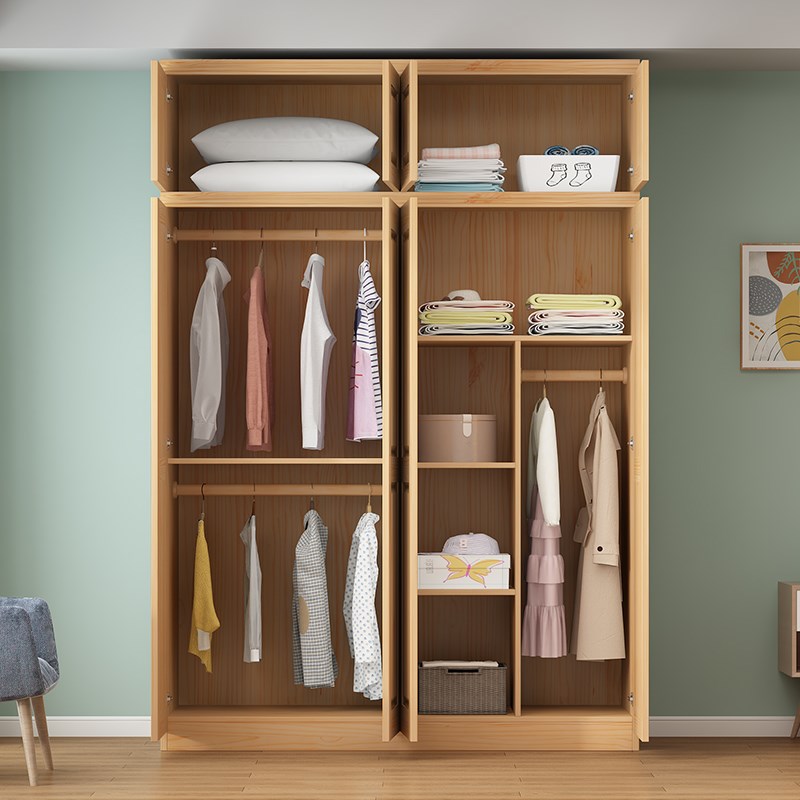 全实木衣柜卧室家用原木衣橱简易木质初五柜开门R顶柜松木家具定