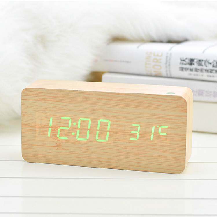 新品LED创意双显电子木头钟 led数字时钟 木质静音闹钟 时钟