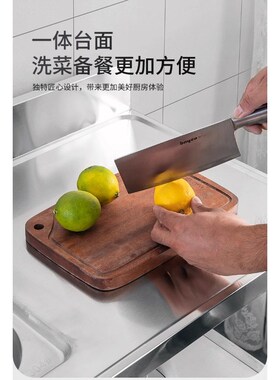 特厚无磁不锈钢水槽带刀架挡板一体台面洗碗池带支架Z落地洗菜盆