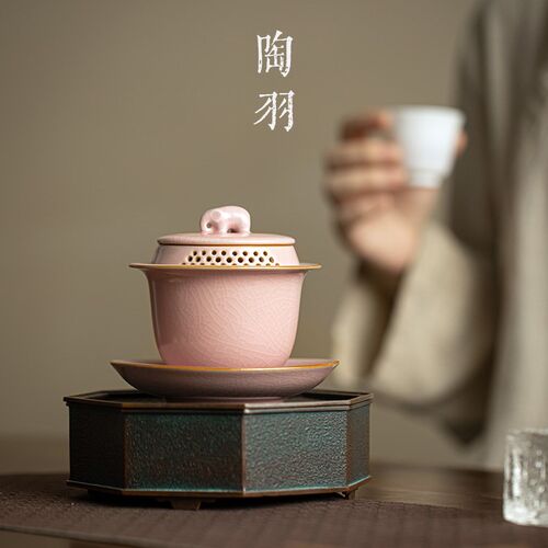 陶瓷三才盖碗窑变m大号单个粉汝钧瓷高档功夫茶具家用带盖泡茶碗
