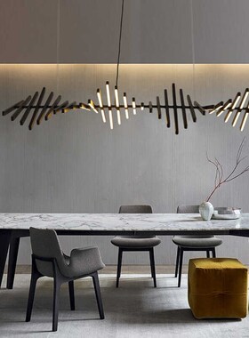 现代简约鱼骨造型客厅灯北欧设计师餐厅吊灯极简S线性办公长条灯