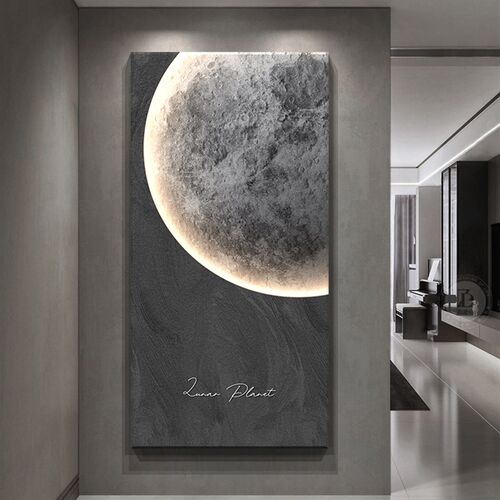 现代简约入户f玄关装饰画轻奢高级感月球灯画走廊过道挂画高档大