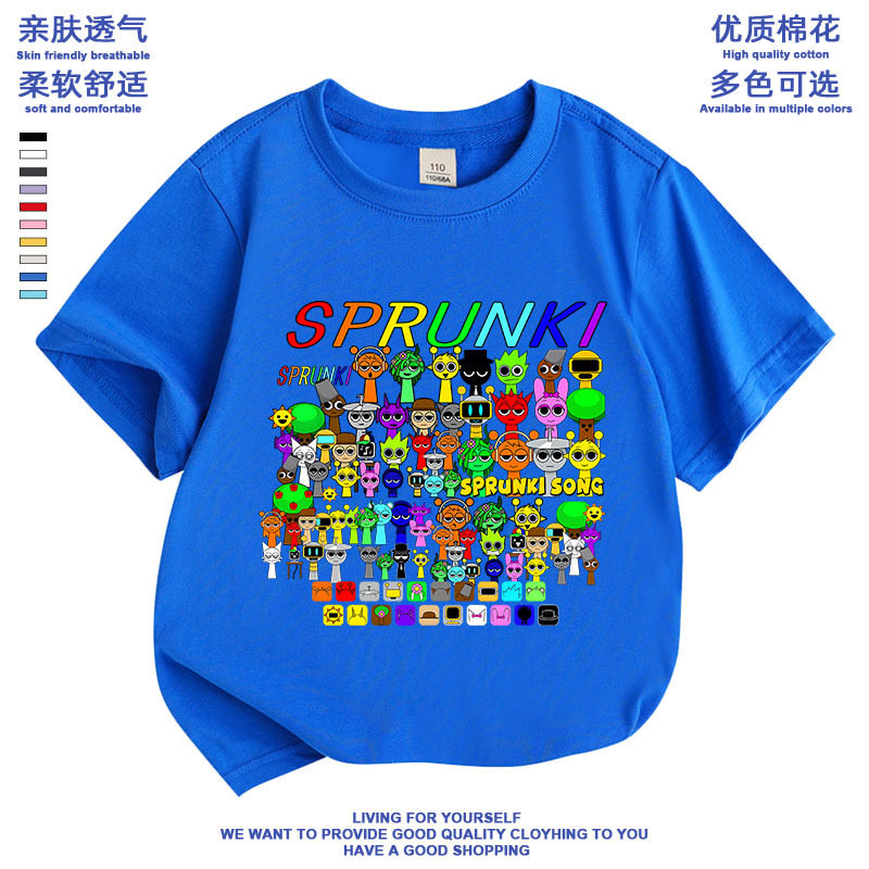 夏季Sprunki音乐节奏盒子新款男女儿童短袖纯棉圆领卡通T恤上衣潮
