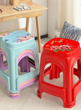 家凳用餐收纳加厚塑料方凳多色子成人防滑凳DOA高桌椅客厅