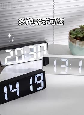 夜光镜面时钟ns桌面钟间表摆台式摆件lied时数字显示表器电子9897