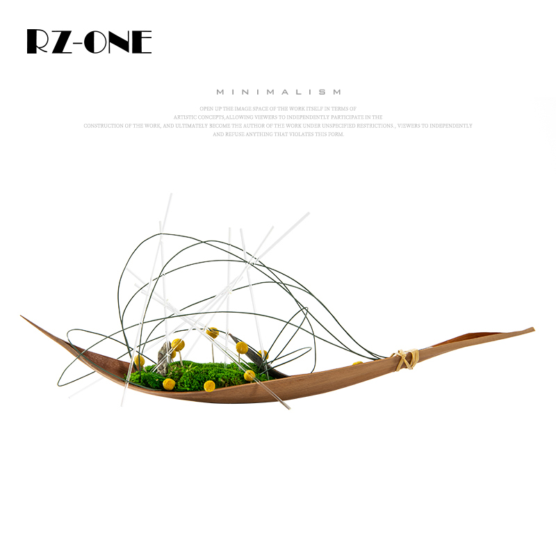 Rzone 创意现代新中式船型仿真整体花艺售楼处样板房玄关软装摆件