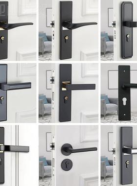 ??室内家具用房门锁黑色生间实木门音把手静铝合金工程卫HUV锁卧