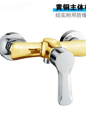 厂淋家家用黄23907铜龙浴水头装混水阀浴室健身房澡堂两联水龙暗