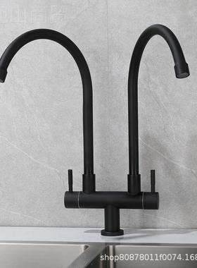 LFM可定3向04不水锈钢拉丝金双出单冷菜盆万旋转功黑色厨制房龙头