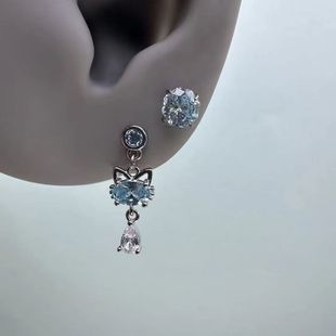 Vintage古着灵猫钛钢耳骨钉小众设计独特ins风猫咪吊坠耳饰耳钉