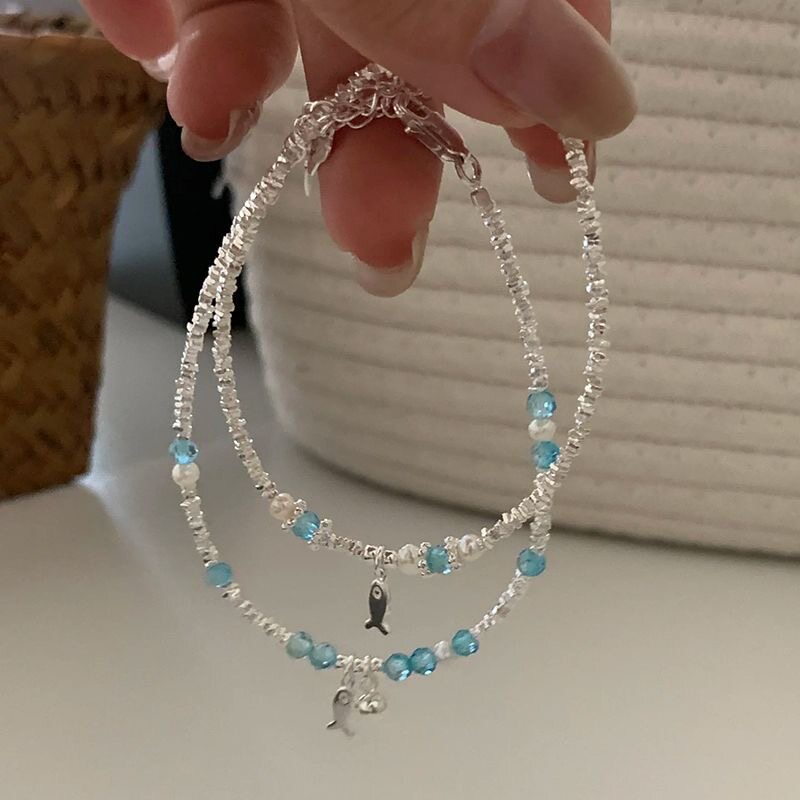 蓝色水晶小鱼手链轻奢小众