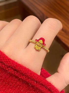 财神爷马年红色戒指女小众设计高级感食指戒2026本命年饰品旺财运