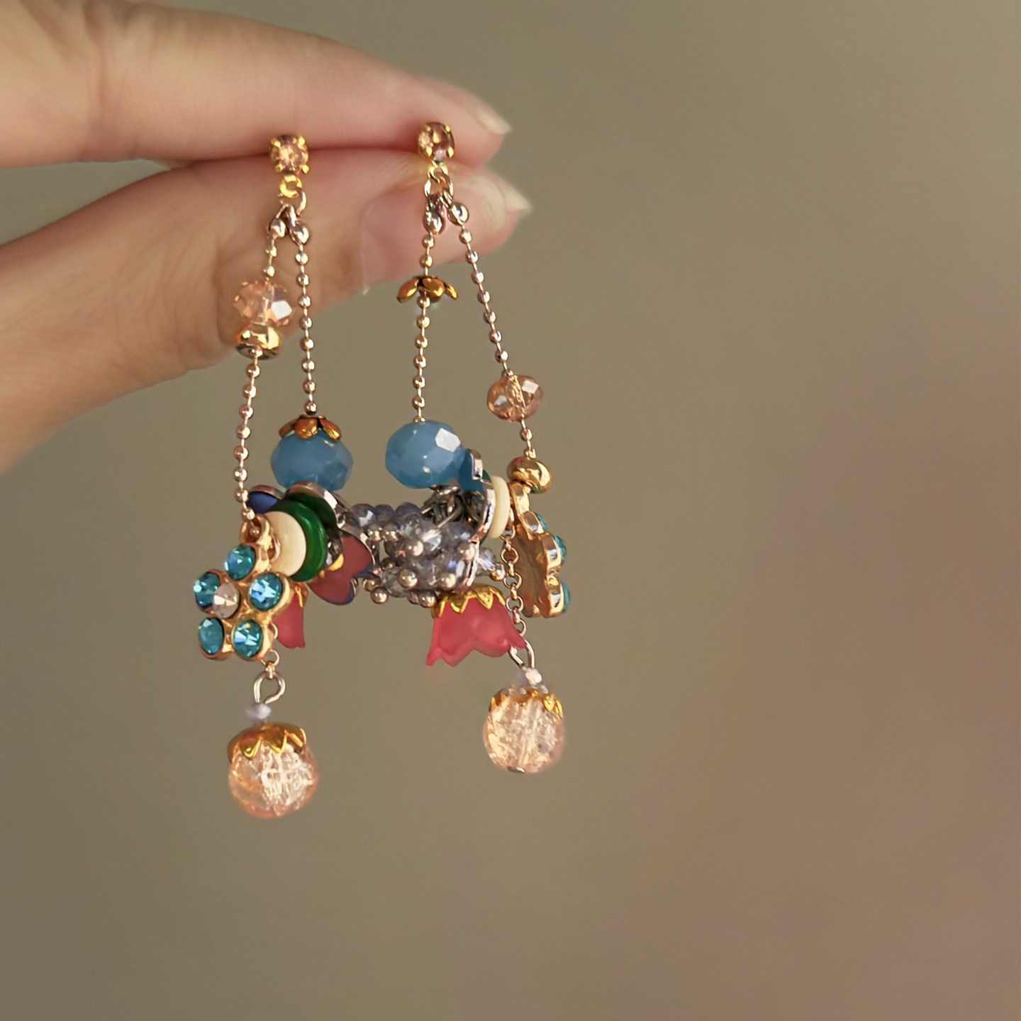 复古宫廷风彩色流苏耳环女小众设计感个性花朵耳钉海边度假风耳饰